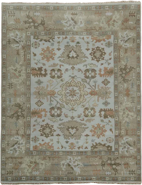Classic Bravo Blue and Green All-Over Oushak Indian Rug 9x12
