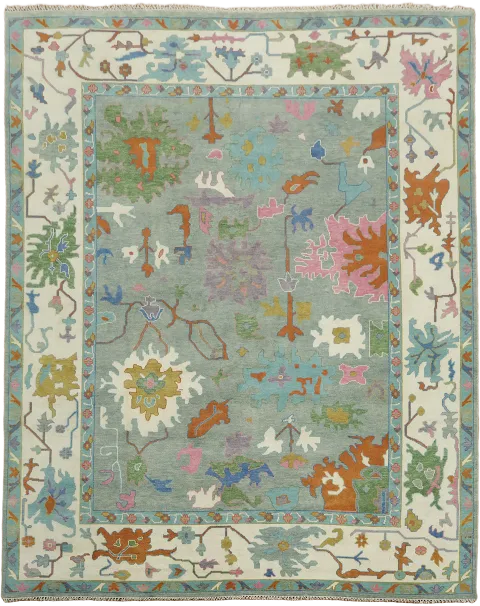 Blue and Green Garden-Inspired Rug with Floral Patterns and Vibrant Colors 12x15
