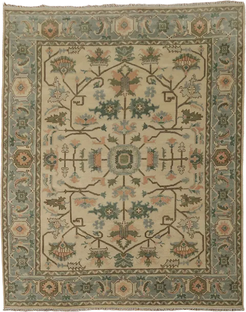 Classic Beige Traditional Oushak Rug with Blue border 9x12