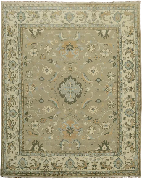 Muted earthy green / beige / taupe Hand-made Oushak Large Rug 12x15