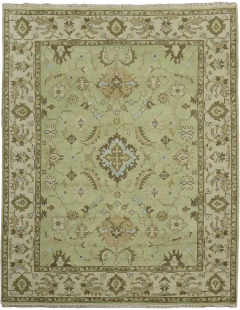 Pistachio Green Persian-Style All-Over Traditional Oushak Rug 9'x12'
