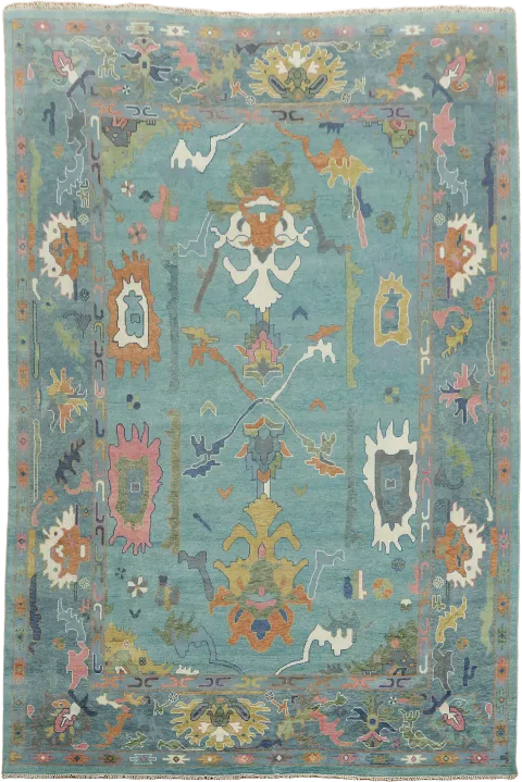Palace Sized Oushak Turquoise Blue Hand-Knotted Rug 12'x15'