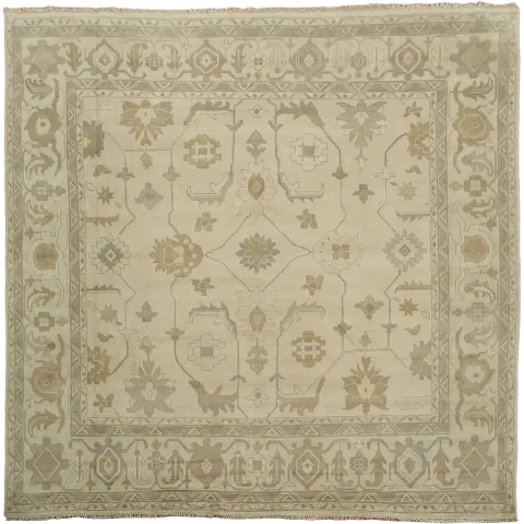 Traditional Beige Large Square Oushak Handmade Rug 14'x14'
