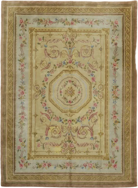 Floral Green Nepalese Area Wool Rug 8x11