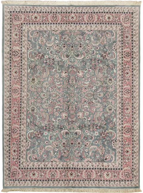 Green All Over Floral Oriental Kashan Area Wool Rug 9x12