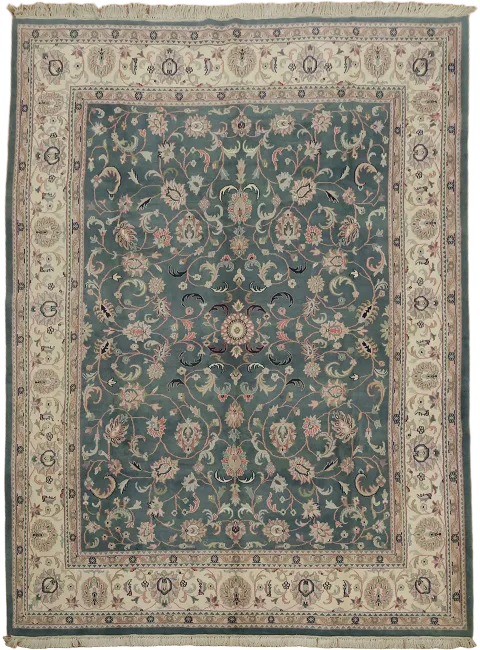 Green All Over Floral Kashan Oriental Wool Area Rug 9x12