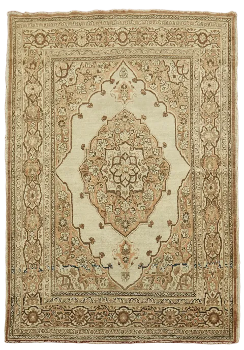 Pre-1900 Antique Beige Tabriz Haj-Jalili Persian Rug 4'x6'