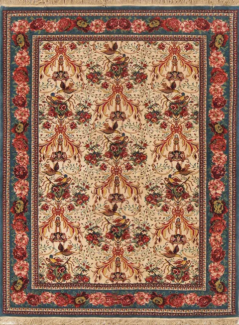 Silk Bird Design 4x6 Vegetable Dye Bidjar Senneh Persian Area Rug