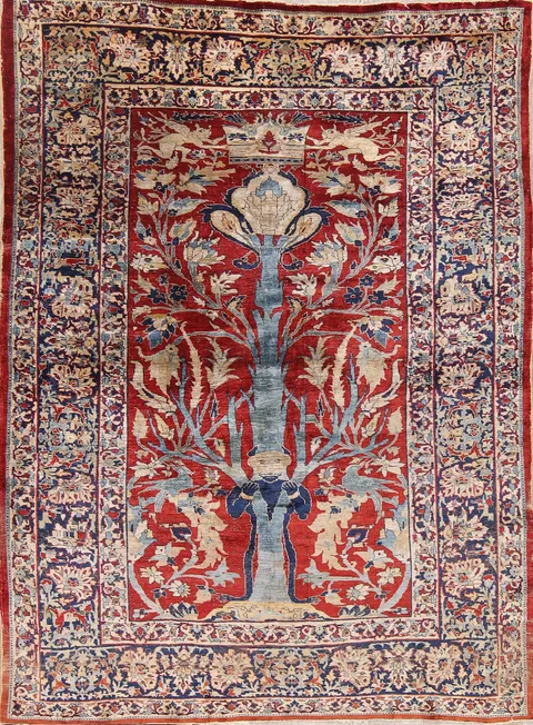 Pre-1900 Antique Silk Heriz Persian Area Rug 5x7