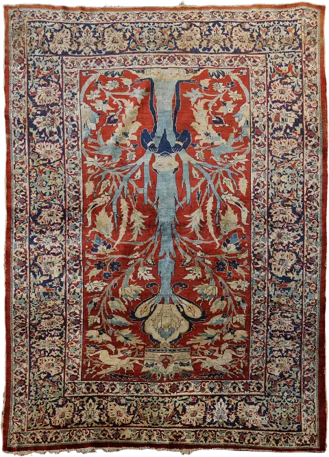 Pre-1900 Antique Silk Heriz Persian Area Rug 5x7