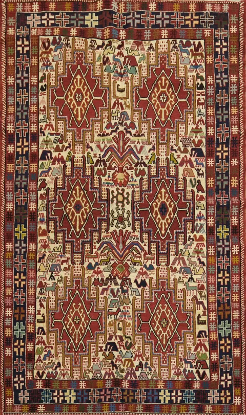 Authentic Handwoven Kilim Tribal Animal Design Persian Rug 4x7 ft