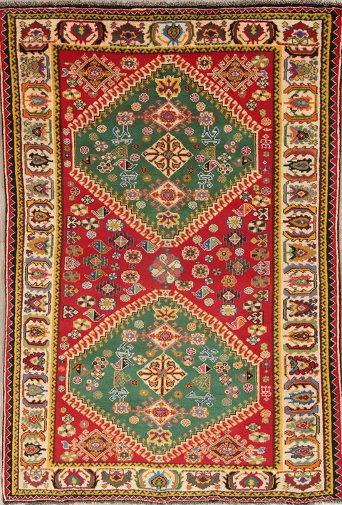 Vegetable Dye Qashqai Shiraz Persian Area Rug 5x7