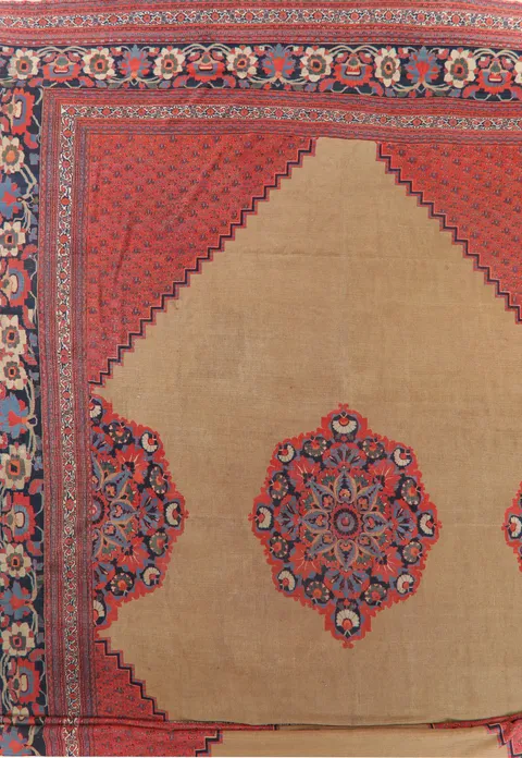 Pre-1900 Antique Persian Red Large Rug with Detailed Border and Central Medallions 19x24