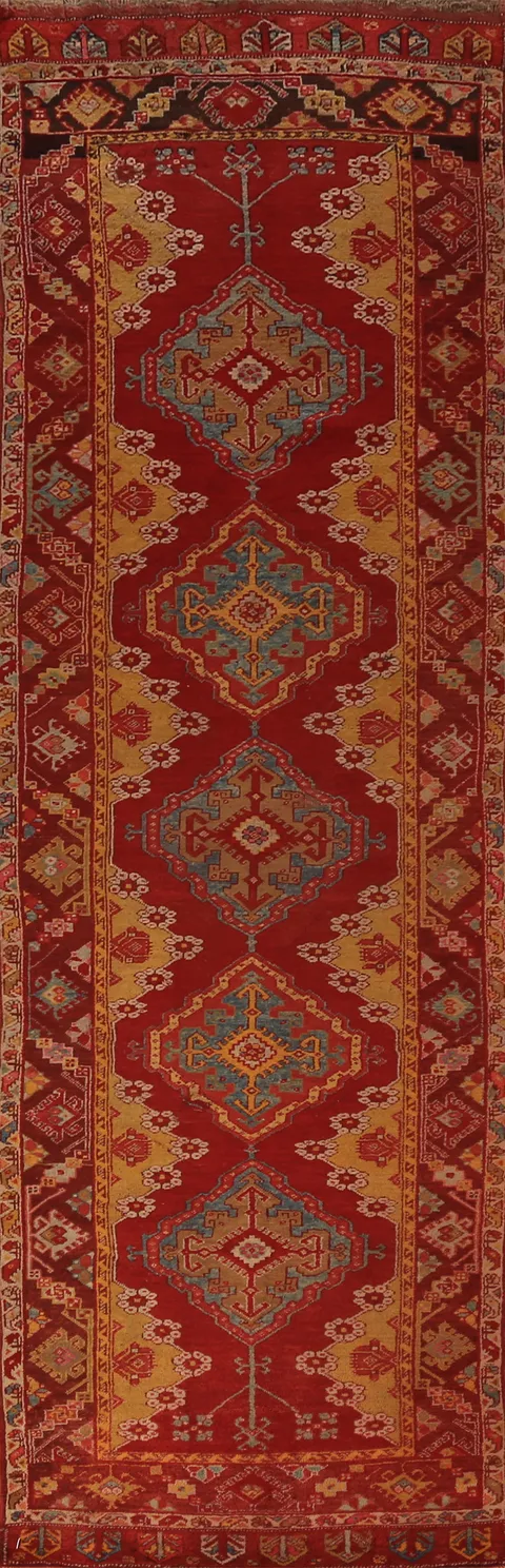 Antique Wool Oushak Turkish Runner Rug 3x13