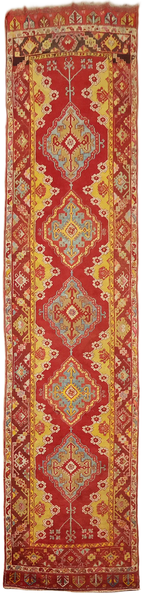 Antique Wool Oushak Turkish Runner Rug 3x13