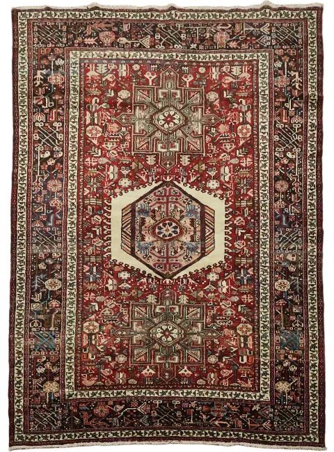 Excellent Vintage Geometric Tribal Gharajeh Persian Rug 5x7 ft