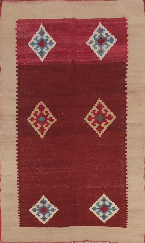 Vintage Red Wool Kilim Shiraz Persian Rug 4x6