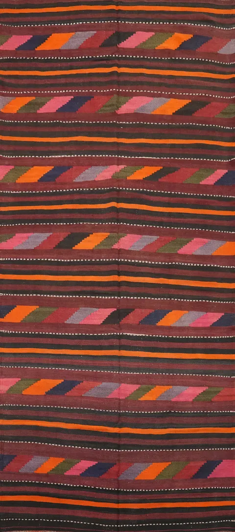 Flat-Weave Kilim Shiraz Persian Runner Rug 5x14