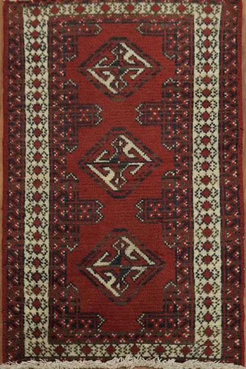 Vintage-Inspired Red Balouch Turkoman Persian Rug 2x3