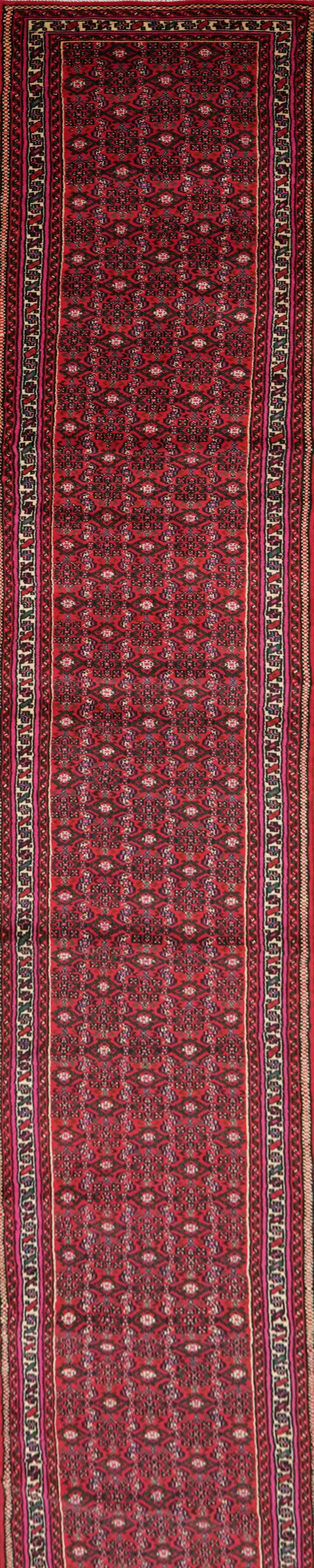 Handmade Wool Hossainabad Persian Runner Rug 3x32