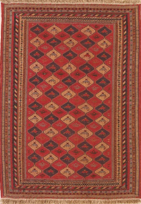 Geometric Flat-weave Sumak Sirjan Persian Area Rug 4x6