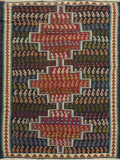 Geometric Sanandaj Persian Area Rug 4x5