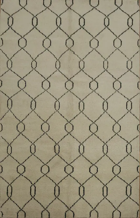 Modern Moroccan Trellis Ivory Area Rug 5x8