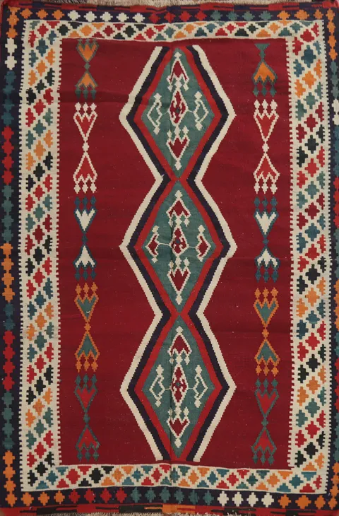 Red Geometric Kilim Shiraz Persian Rug 5x7