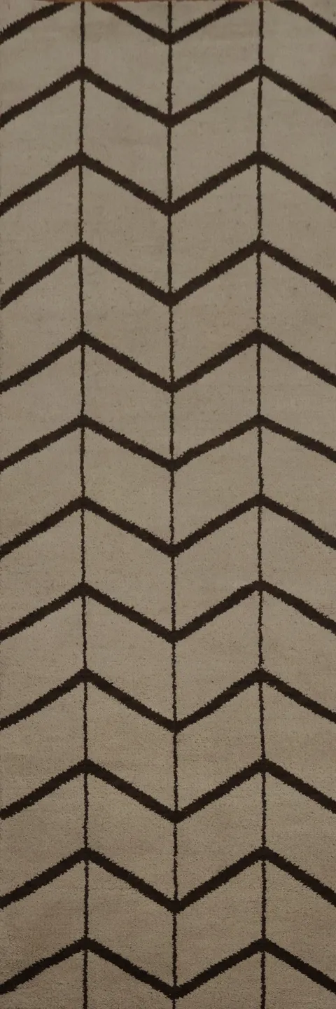 Sophisticated Brown and Beige Chevron Runner Rug 3x10