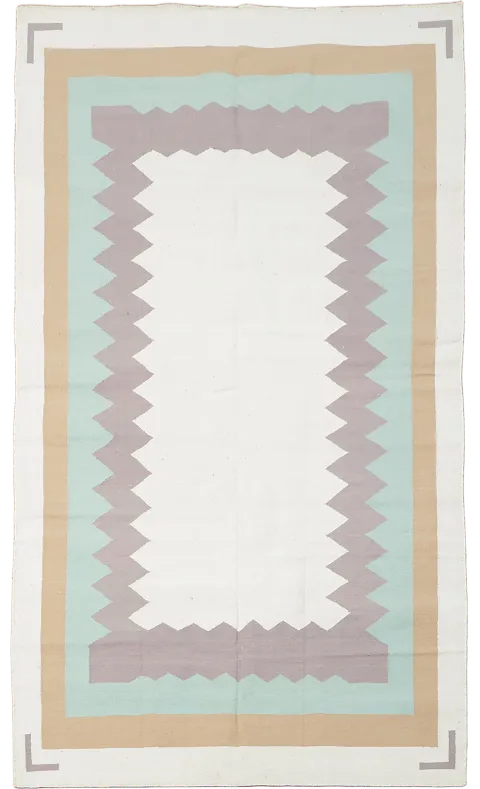 Geometric Ivory Contemporary Kilim Dhurrie Hand-Woven Area Rug Wool 6x9