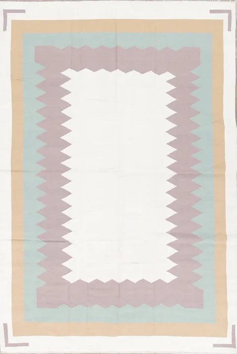 Geometric Ivory Contemporary Kilim Dhurrie Hand-Woven Area Rug Wool 6x9
