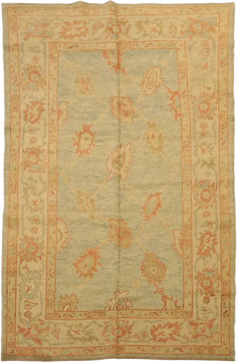 Vegetable Dye Muted Blue Oushak Turkish Hand-Knotted Area Rug 4x7