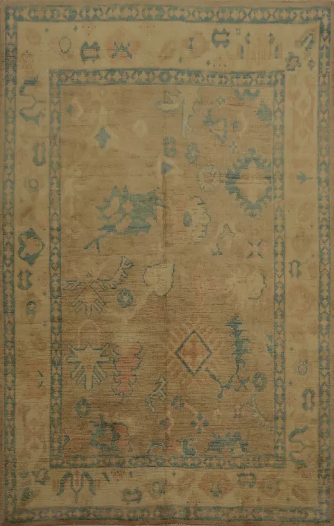 Classic Oushak Vegetable Dye Area Rug 6x8 with Soft Tones and Intricate Details