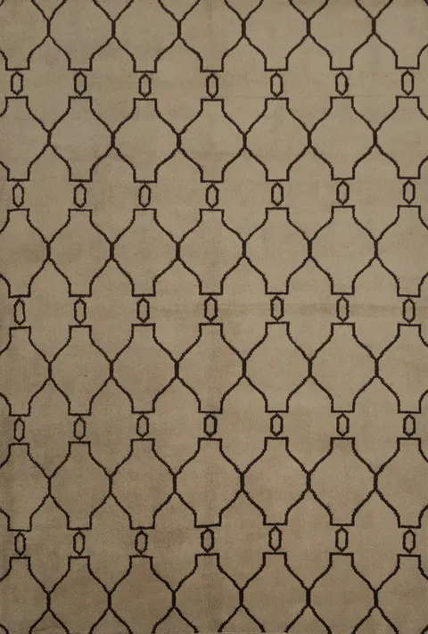 Beige Moroccan Area Rug 8x10 with Stylish Black Geometric Patterns