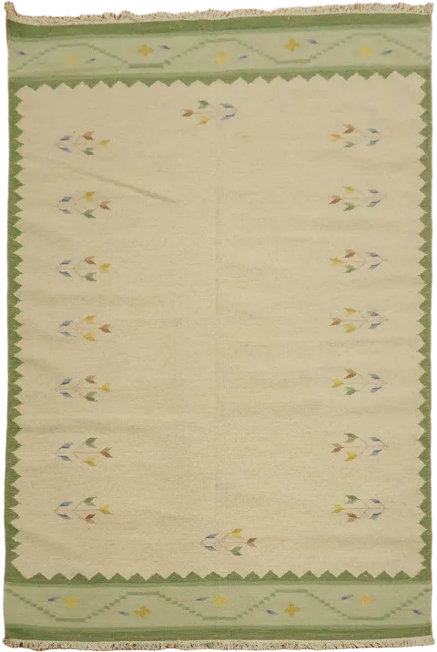 Minimalist Green and Beige Kilim Dhurrie Rug Perfect for Any Modern Home 7x10