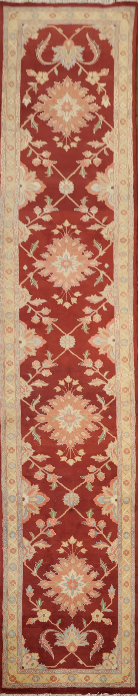 Floral Red Sultanabad Persian Hand-Knotted Runner Rug Wool 3x13
