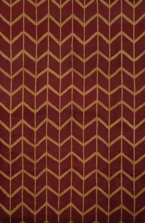 Chic Red and Gold Chevron Modern Area Rug 9x12