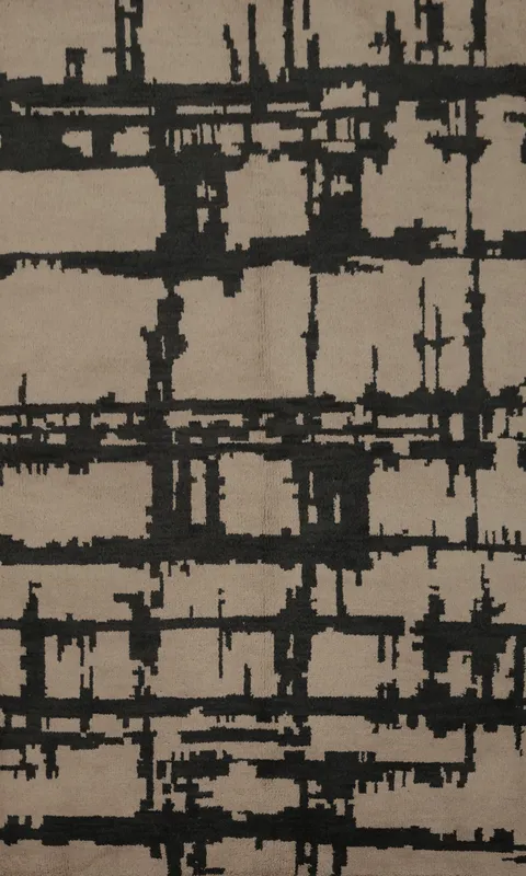 Industrial Charm Moroccan Area Rug 5x8 with Melting Ink Design