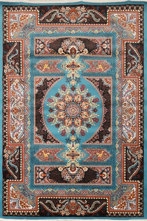 Geometric Hereke Turkish Blue Area Rug 5x7