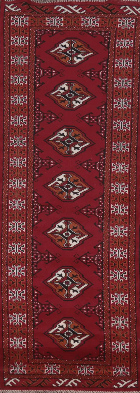 Red Geometric Balouch Persian Runner Rug 2x6