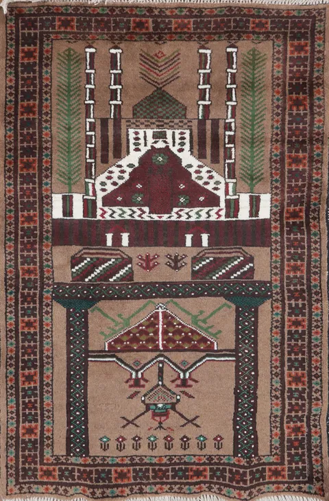 Brown Geometric Balouch Persian Accent Rug 3x4