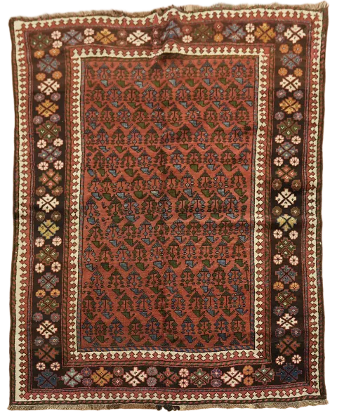 Vegetable Dye Antique Bakhtiari Saman Persian Wool Rug 4x5 ft