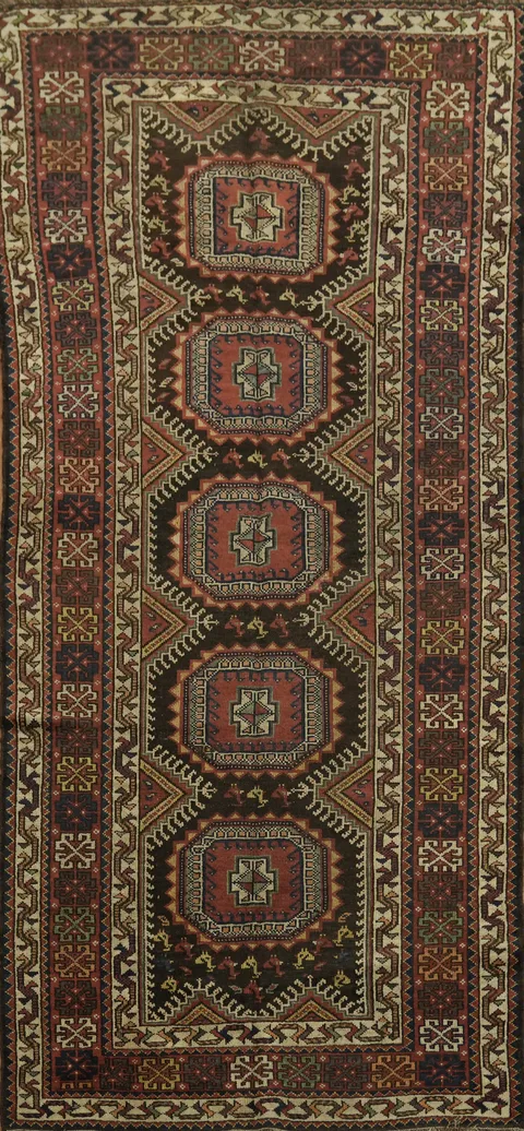 Pre-1900 Antique Wool Qashqai Persian Tribal Runner Rug 4x8