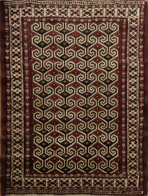 Geometric Balouch Persian Hand-Knotted 3x4 Wool Rug