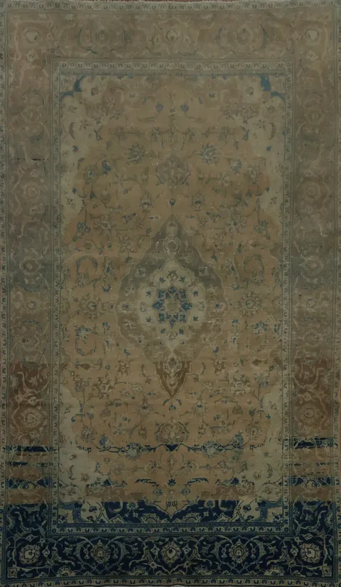 Vintage Kashan Persian Area Rug 6x11 with Rich Patterns and Warm Tones