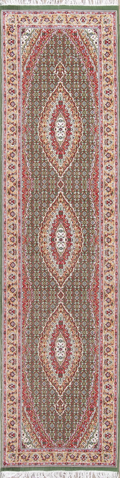 Geometric Green Tabriz Persian Runner Rug