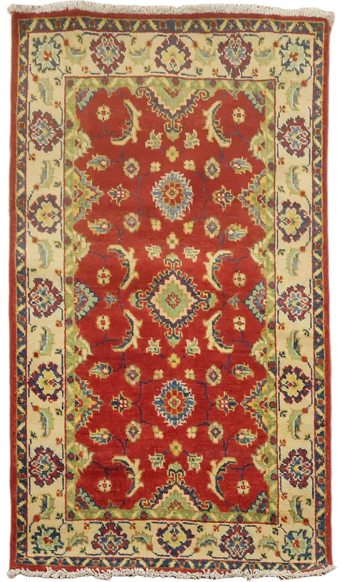 Luxury Red and Cream Rug Featuring Detailed Artisanal Patterns 3x4