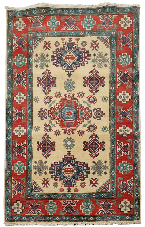 Ivory Kazak-Chechen Oriental Rug 3x5