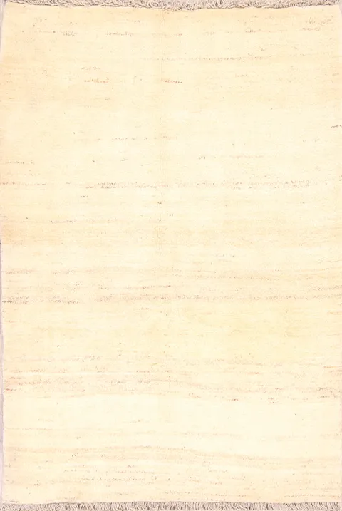Solid Ivory 4x5 Gabbeh Shiraz Persian Area Rug