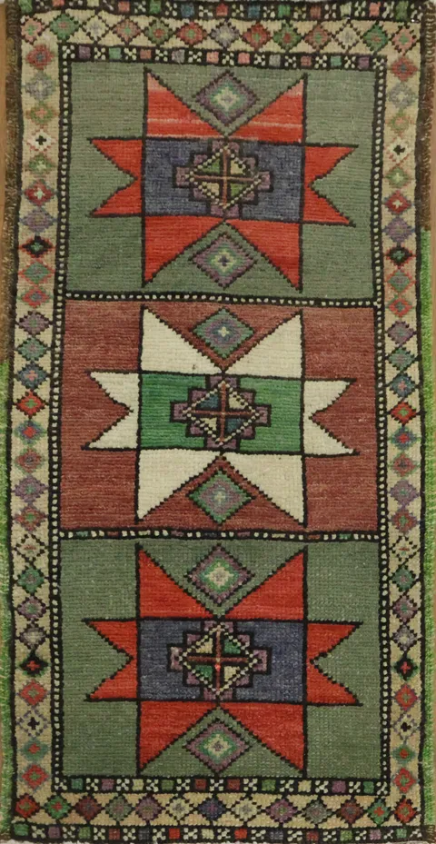 Set of 2 Geometric Oushak Turkish Oriental Wool Rug 2x3